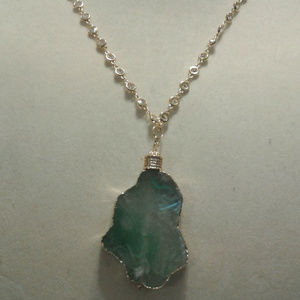 Aqua Agate Pendent Gemstone Necklace
